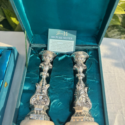 Pure Silver Pillar Candle Stand-Pair