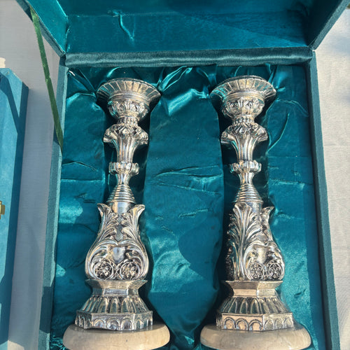 Pure Silver Pillar Candle Stand-Pair