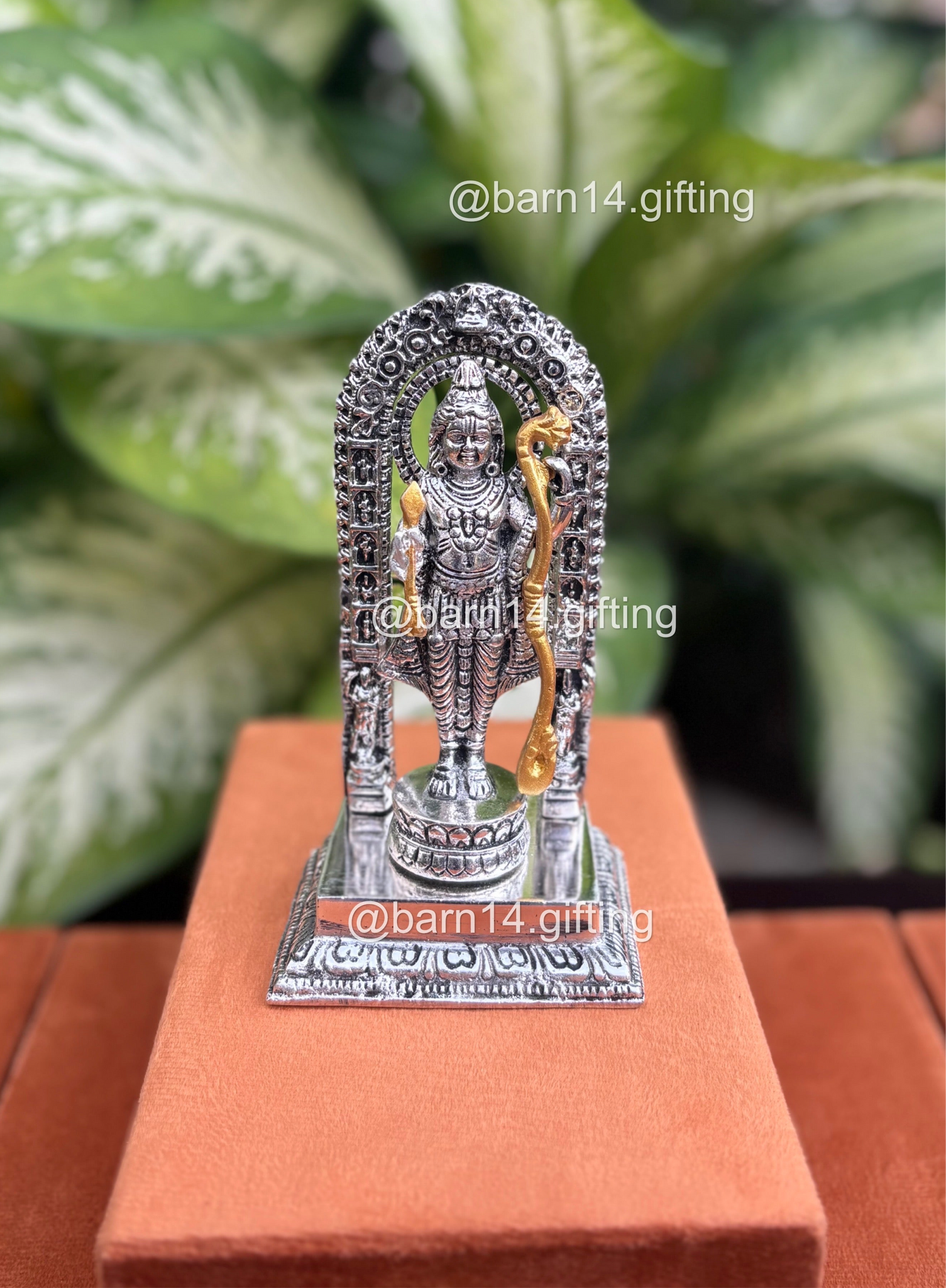 Lord Ram idol with bow in silver finish, symbol of courage and righteousness, ideal for pooja décor, temple offerings, and festive gifting.