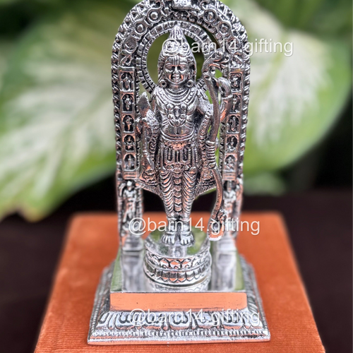 Lord Ram idol with bow in silver finish, symbol of courage and righteousness, ideal for pooja décor, temple offerings, and festive gifting.