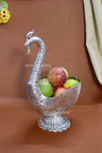 Elegant swan design fruit bowl in silver finish – perfect centerpiece for dining table, weddings, and home décor.
