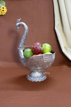 Elegant swan design fruit bowl in silver finish – perfect centerpiece for dining table, weddings, and home décor.