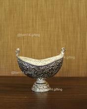 German silver twin peacock fruit bowl with intricate floral engravings, ideal for serving fruits, dry fruits, or sweets, perfect centerpiece for weddings, Diwali, and festive gifting.