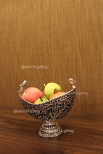 German silver twin peacock fruit bowl with intricate floral engravings, ideal for serving fruits, dry fruits, or sweets, perfect centerpiece for weddings, Diwali, and festive gifting.
