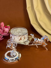 Luxury German silver horse chariot box for gifting.
