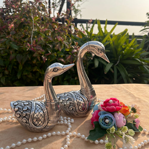 Pure Silver Duck Statue Pair