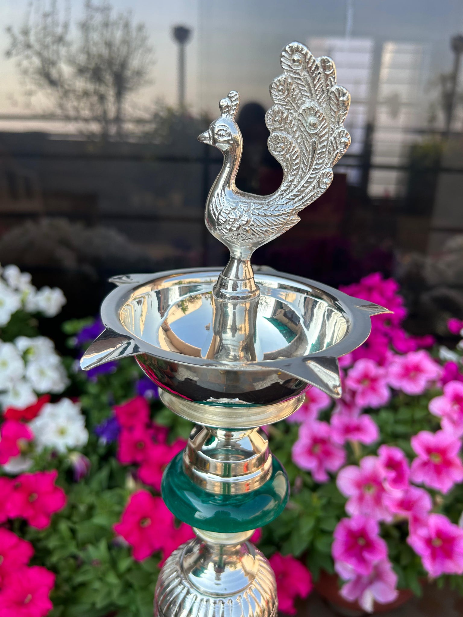 Silver Plated Peacock Diya Stand