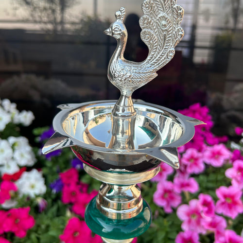 Silver Plated Peacock Diya Stand