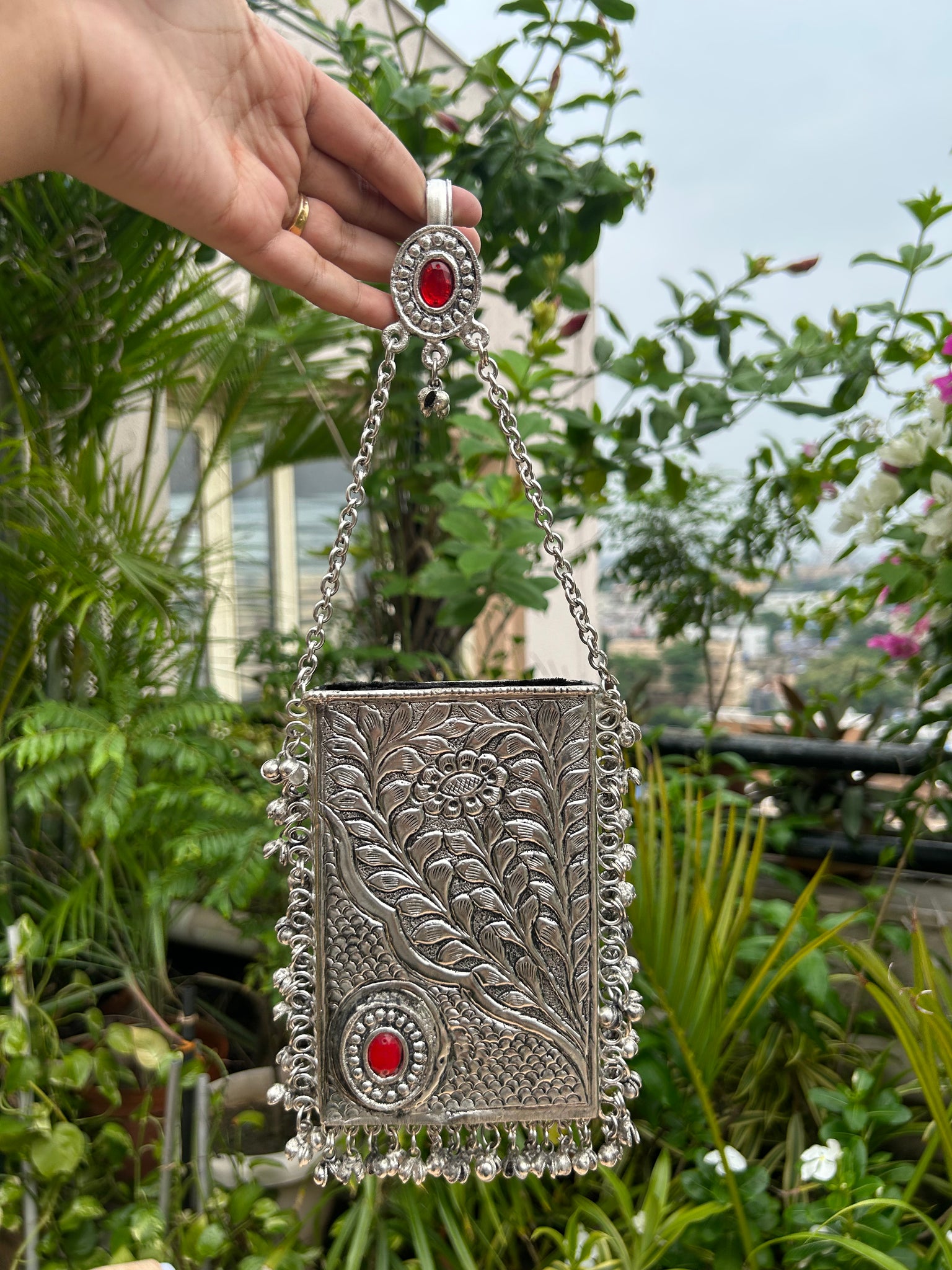 German Silver Mobile Clutch With Hook