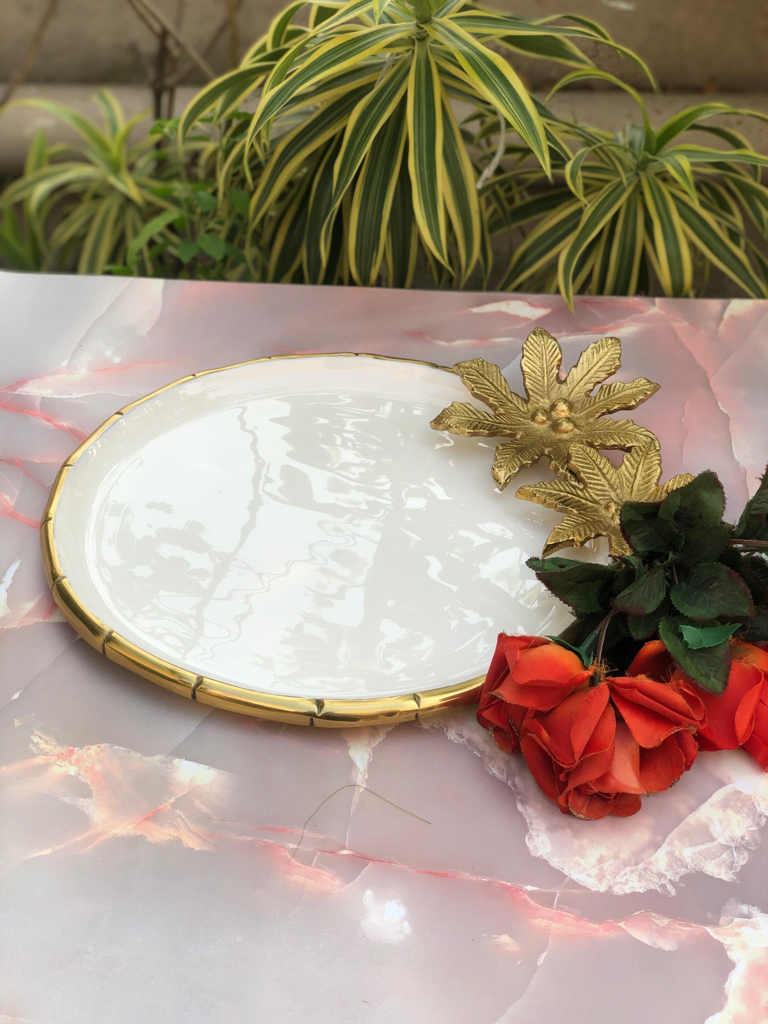 Double Flower White Platter