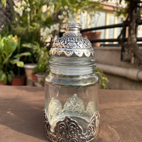 German Silver Tall Glass Jar