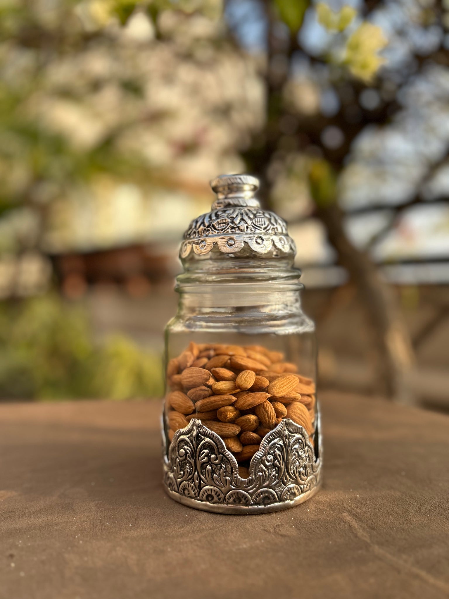 German Silver Tall Glass Jar