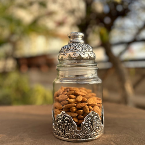 German Silver Tall Glass Jar