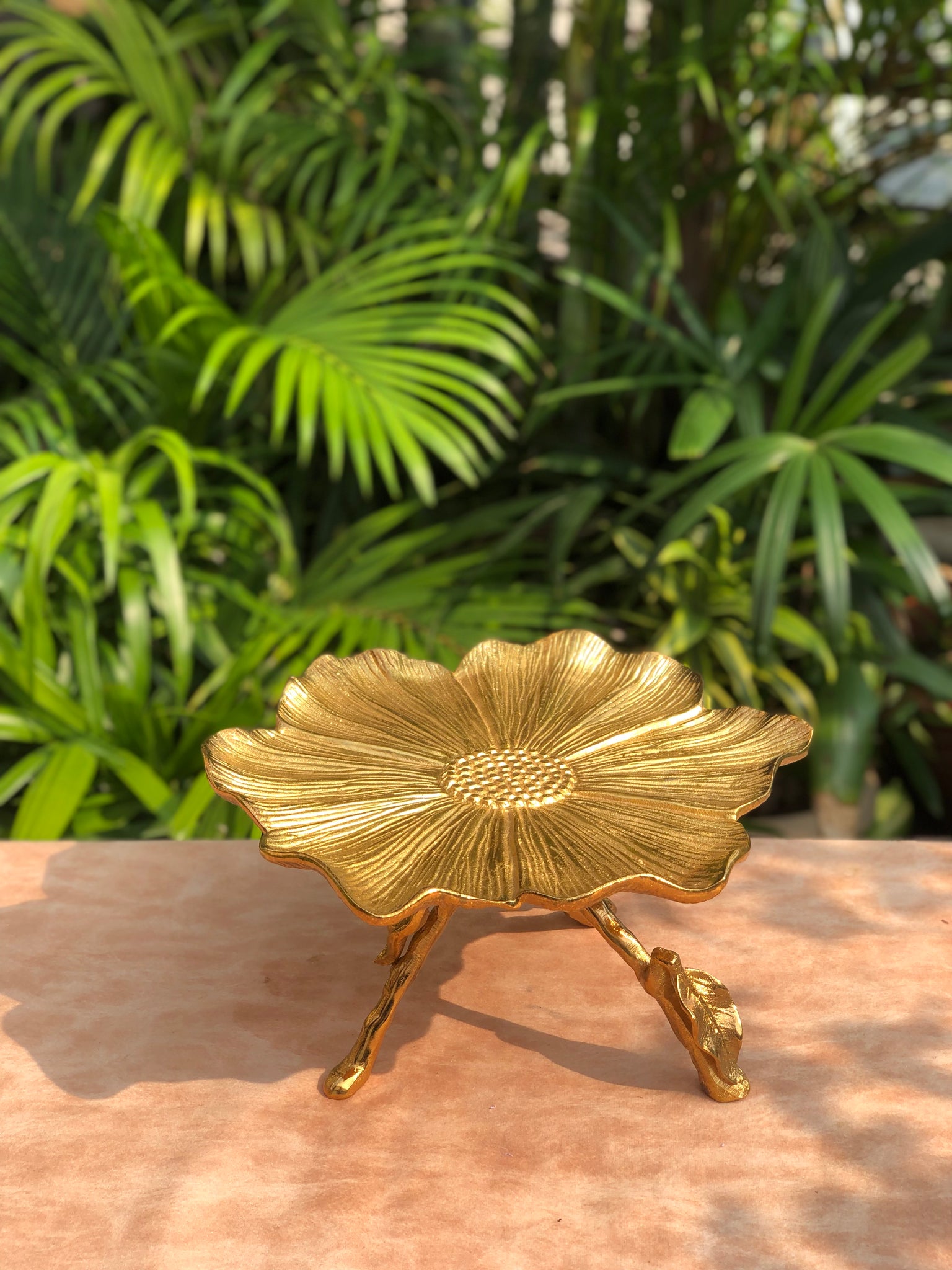 Gold Lotus Platter On Stand