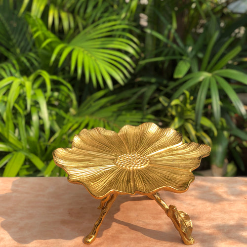 Gold Lotus Platter On Stand