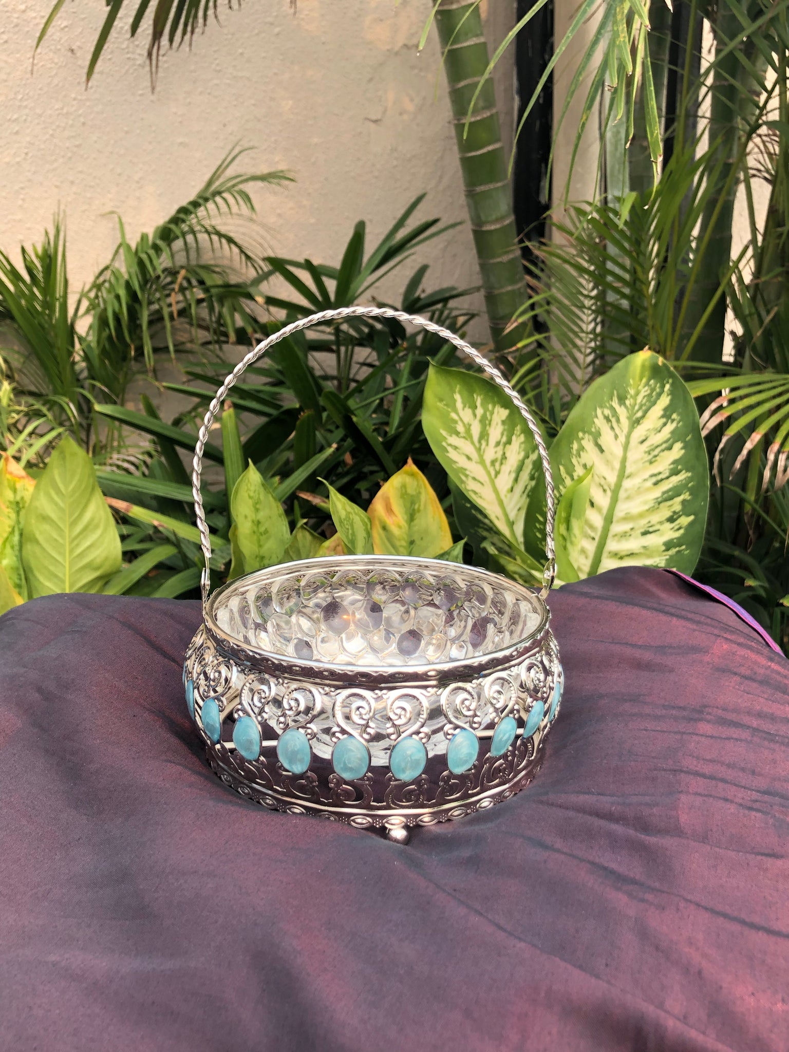 Enamel Stone Basket with Handle