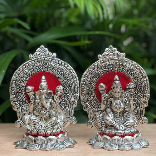 German Silver Ganesh Laxmi Statue- Big