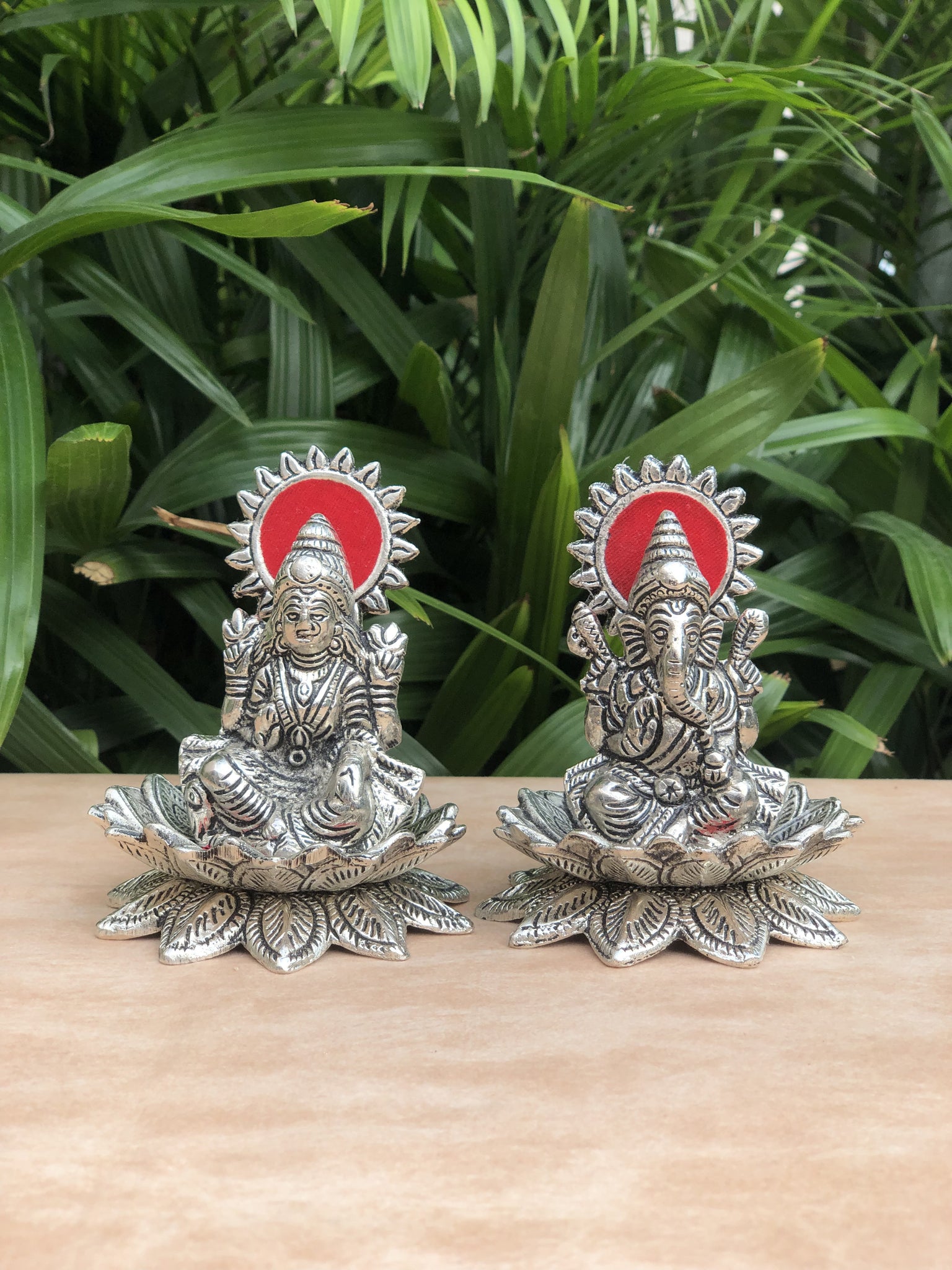 German Silver Ganesh Laxmi on Kamal