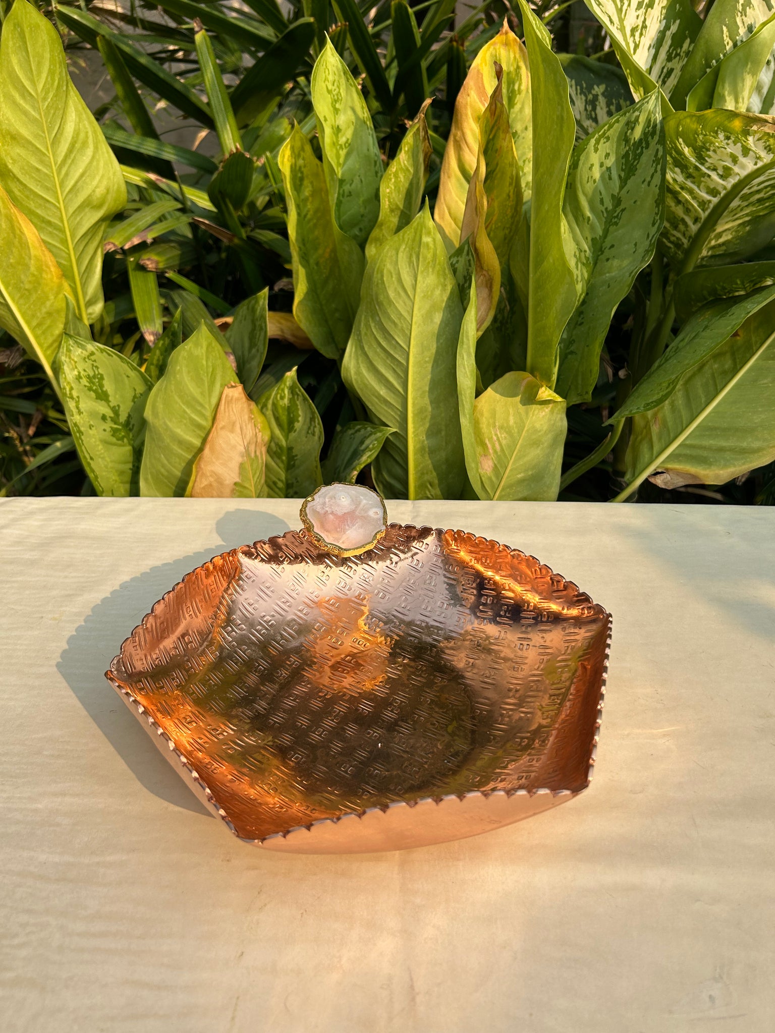 Agate stone Copper Tray- Hexagon