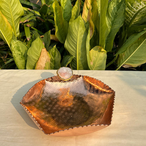 Agate stone Copper Tray- Hexagon