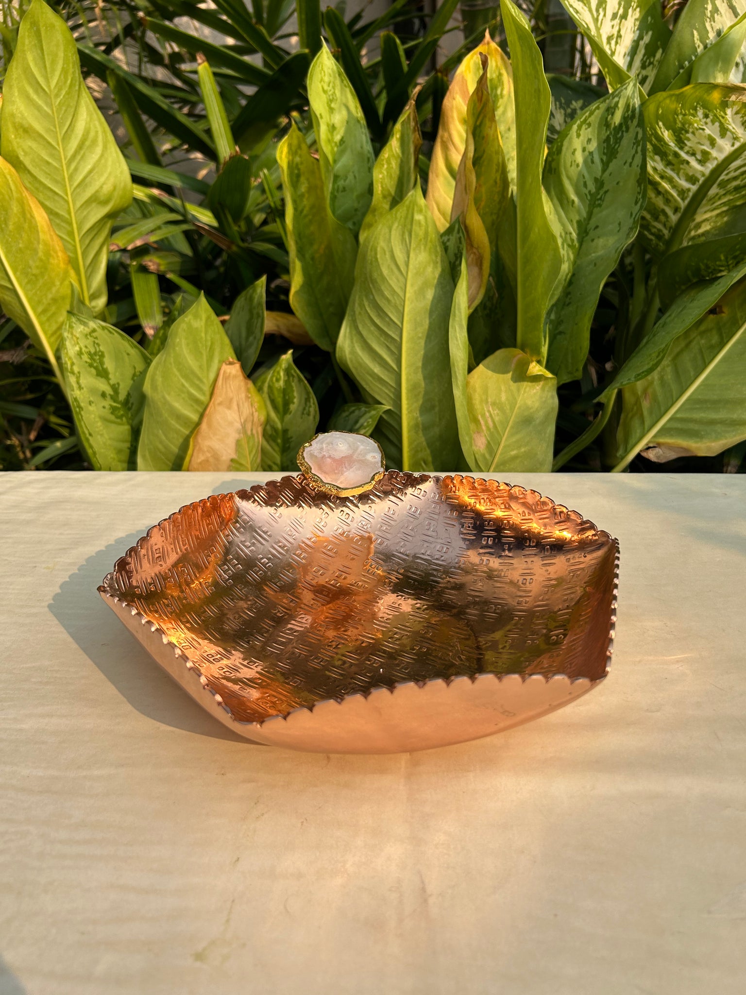 Agate stone Copper Tray- Hexagon