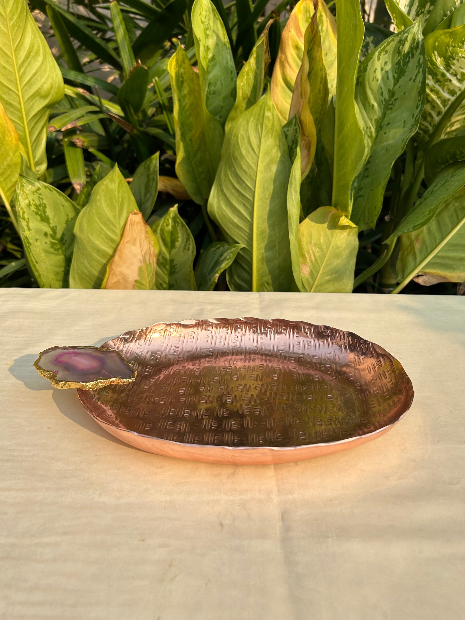 Agate Stone Copper Tray- Oval