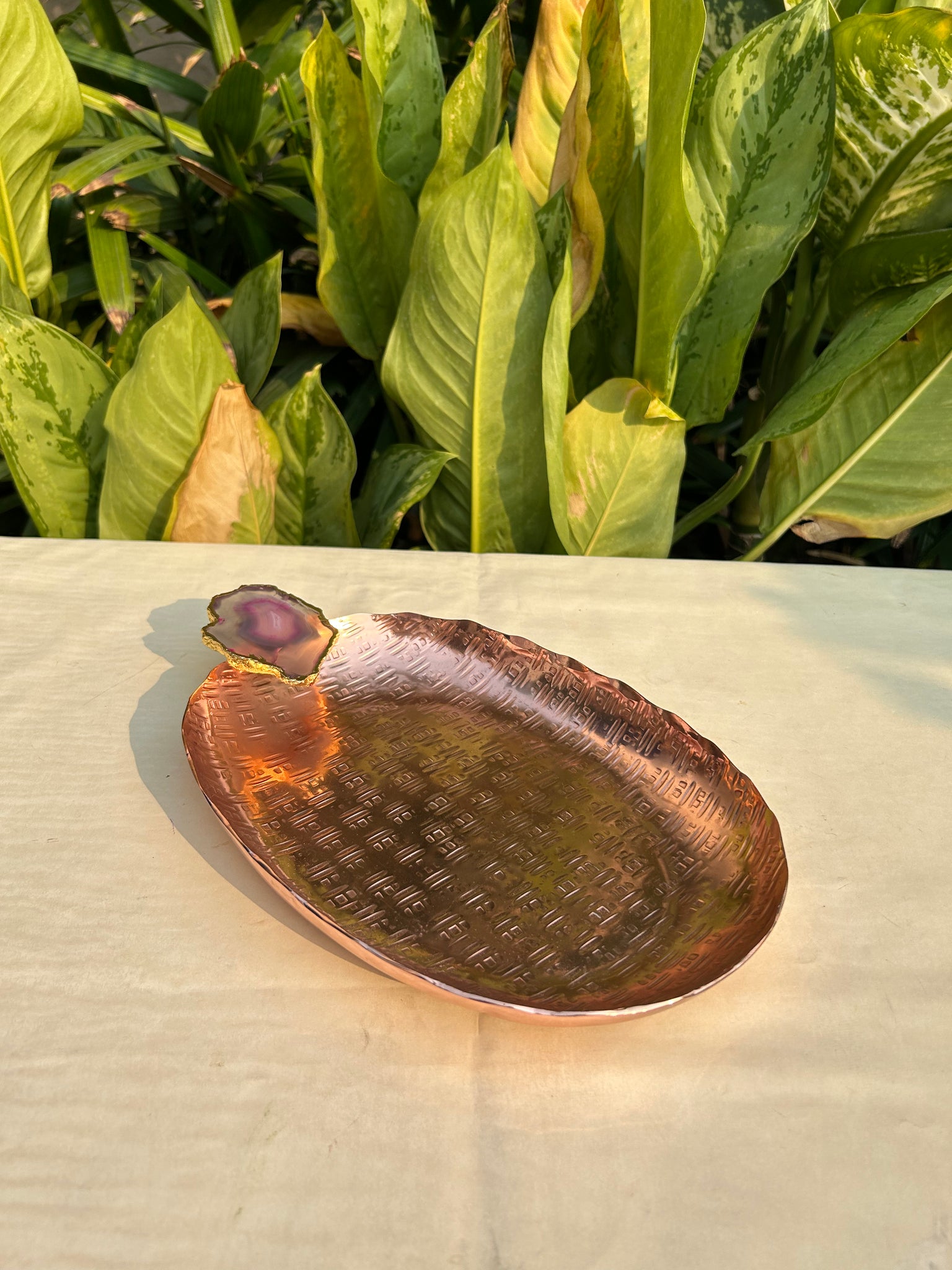 Agate Stone Copper Tray- Oval