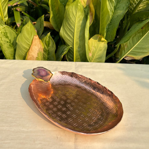 Agate Stone Copper Tray- Oval