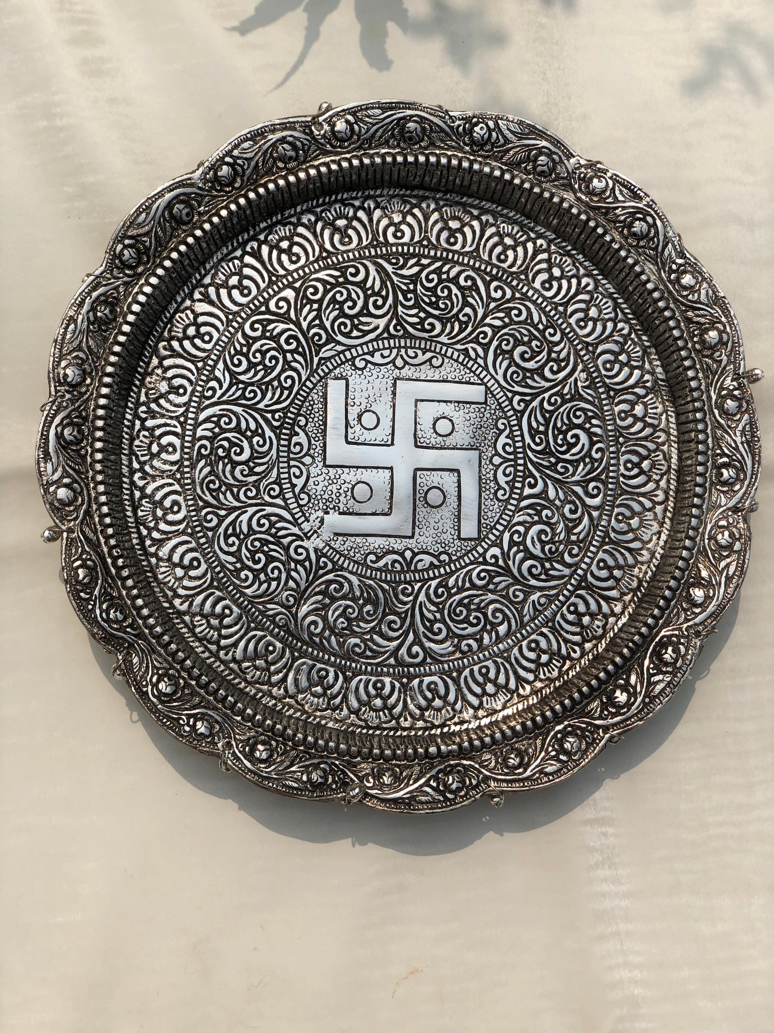 German Silver Swastik Thali