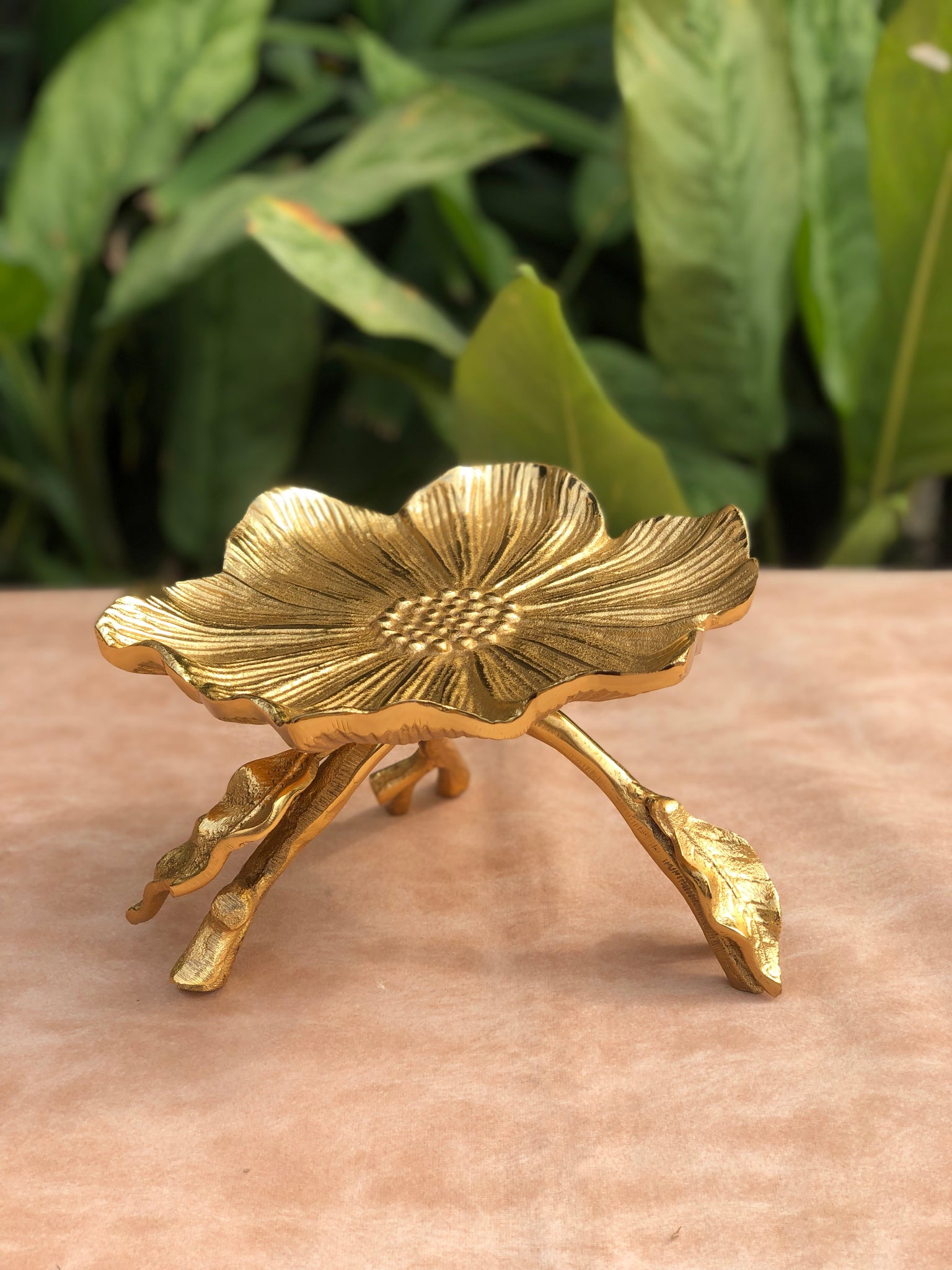 Gold Lotus Platter On Stand