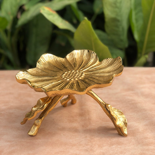 Gold Lotus Platter On Stand