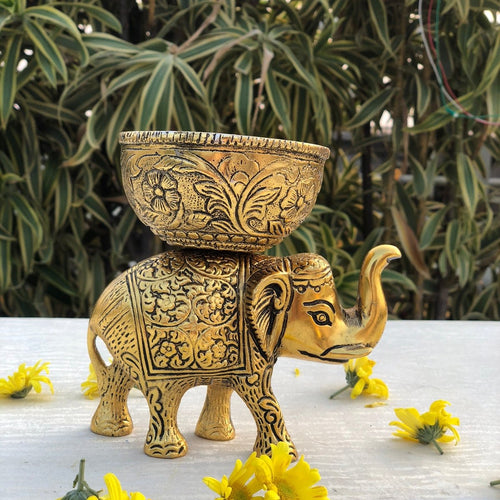 Elephant with Bowl- Gold - Barn 14